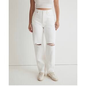 Madewell White Straight Leg Ripped Jeans